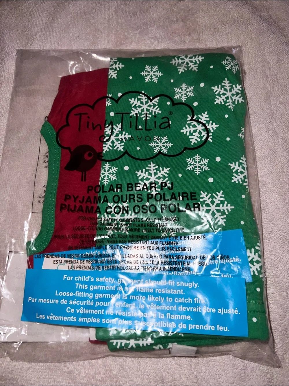 Avon Tiny Tillia Kids Polar Bear Pajama Set - Red and Green